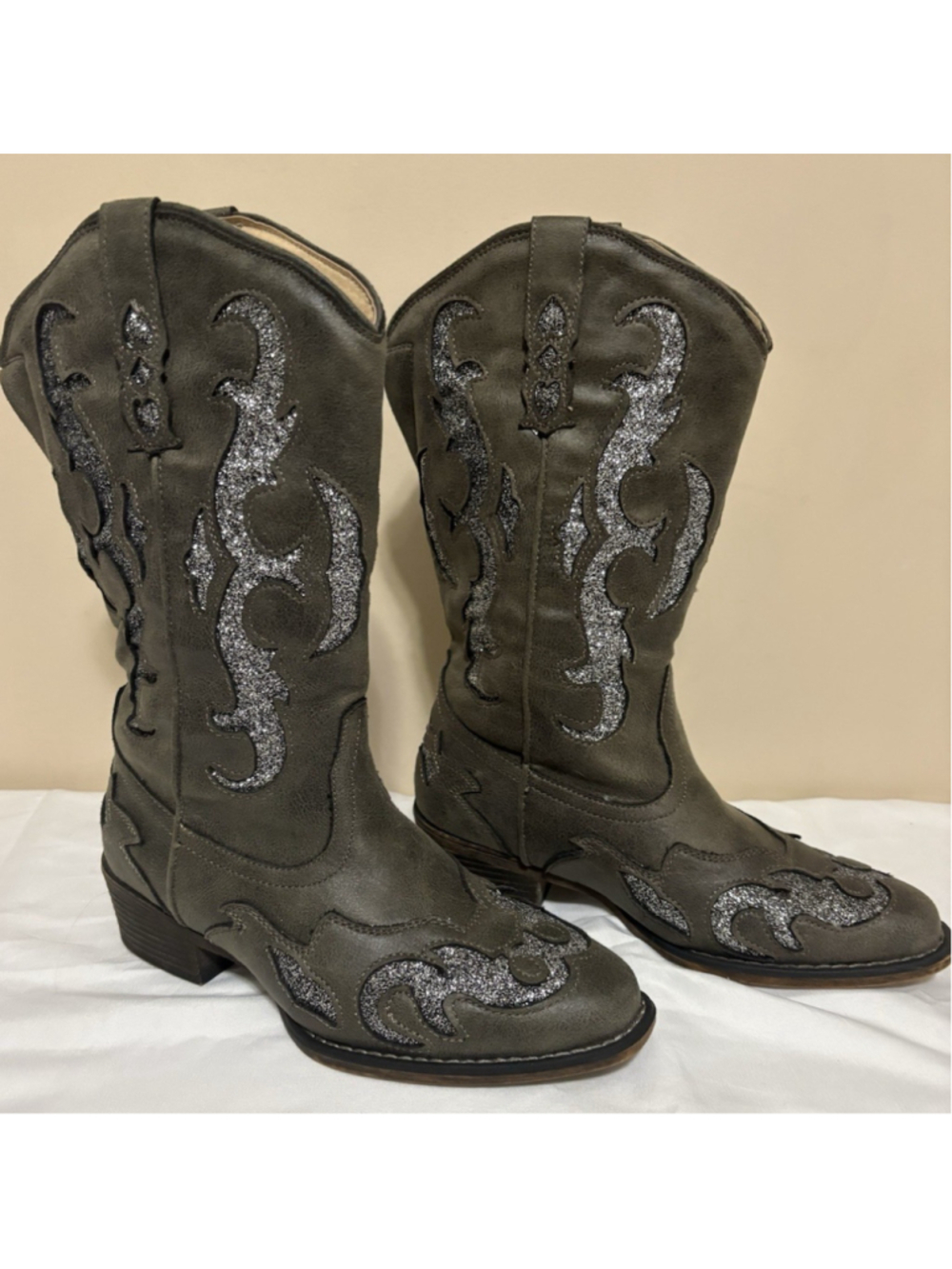 Jessica Cline Lansing Women's Flame Stitch Glitter Cowgirl Western Boots US 6.5